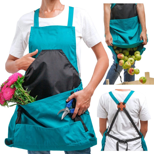 Practical gardening apron with large harvest pocket 