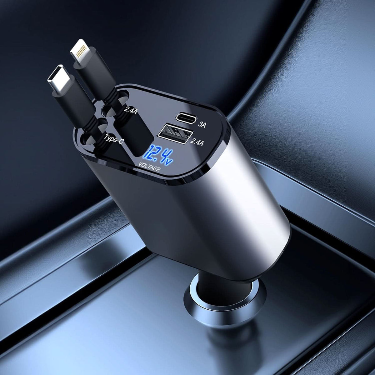 Rask bil-lader med dobbelt USB-port, intelligent 4-i-1 