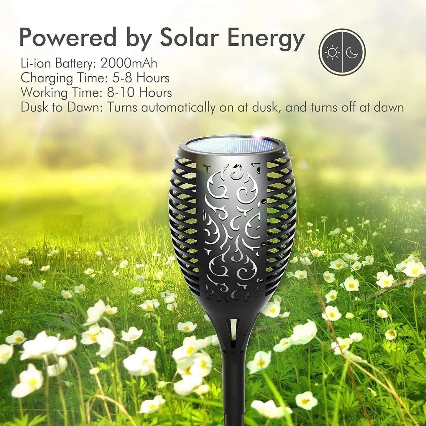 LED solar torch – Realistic flame without fire 