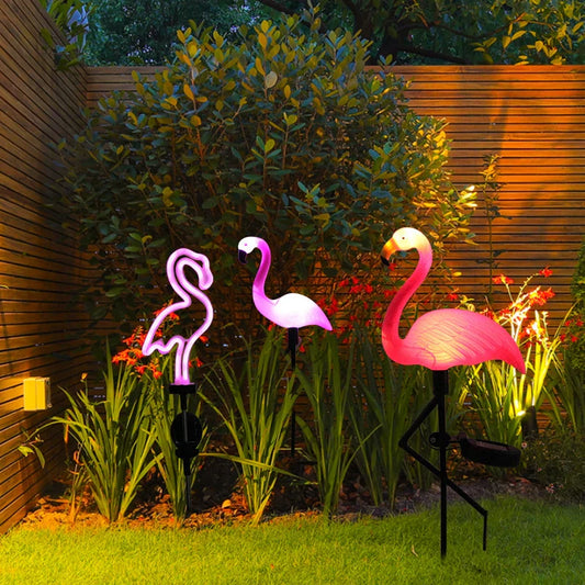 Zonnelamp flamingo Roze – Magische tuin 's nachts 