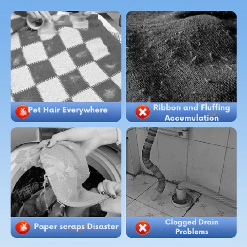 Anti-hår, hår och rester filter för tvättmaskin 